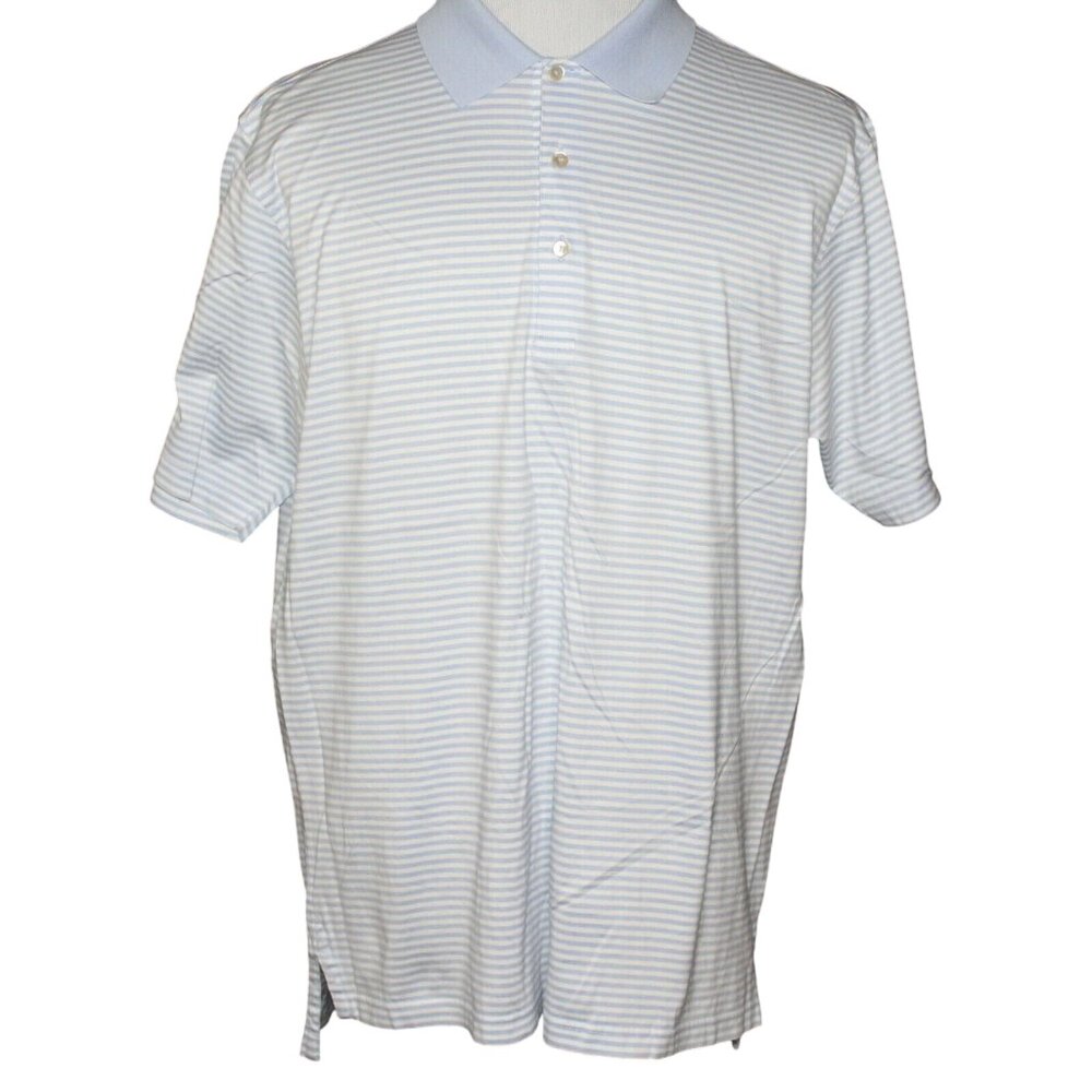Peter Millar XL 3 Button Striped Pro Golf Light Blue White Polo Shirt Activewear